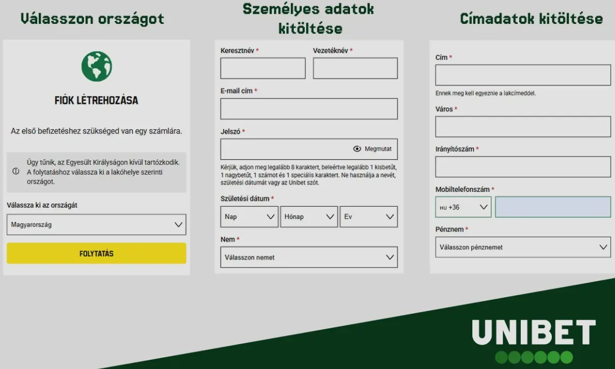 Képernyőkép egy online kaszinó regisztrációs űrlapjáról, személyes adatok kitöltésével